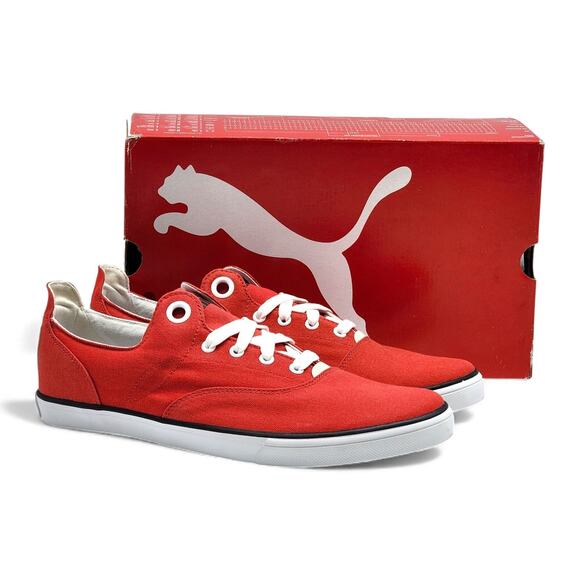 Puma Limnos CAT 3 DP 351497 05 Fiery Red White Canvas Sneakers US 12 EU 46 - New - Picture 1 of 8